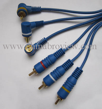 RCA CABLE, 3rca male to 3rca right angle male rca cable